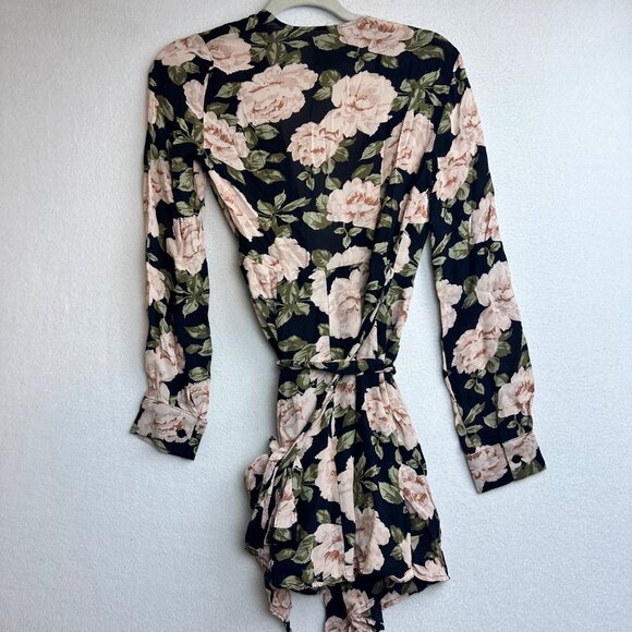 Reformation Dark Floral Wrap Dress Womens Small Deep V Whimsigoth Cottage Mini - Picture 13 of 13